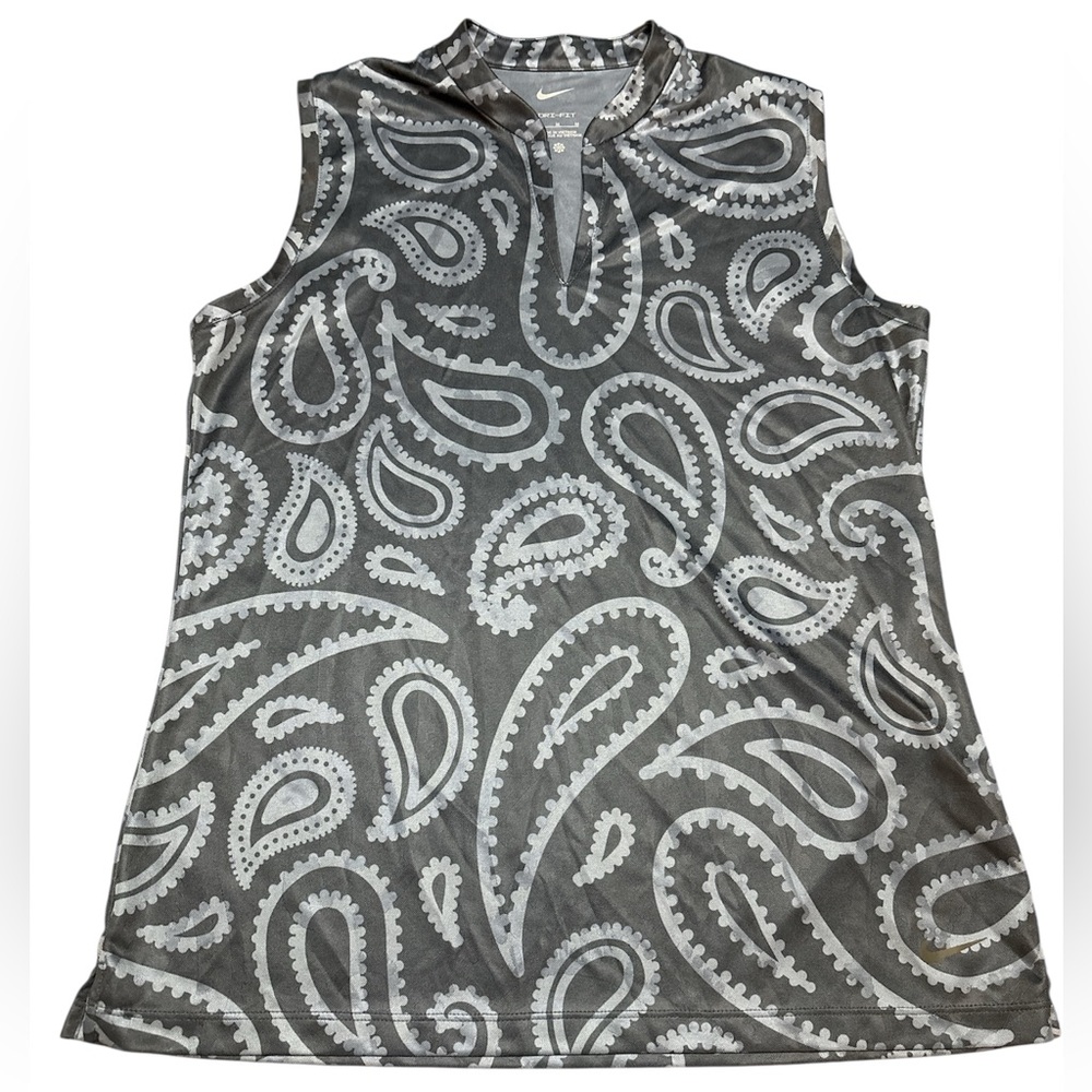 Nike Golf Paisley Gray Blue Athletic Dri-Fit Sleeveless V Neck Athleisure Top M